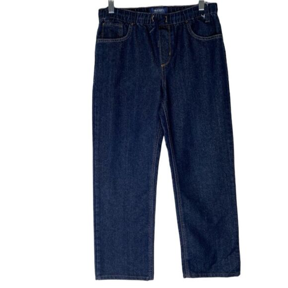 Old Navy Blue Denim Elastic Waist Drawstring Pull On Straight Jeans 14 XXL - Picture 1 of 9